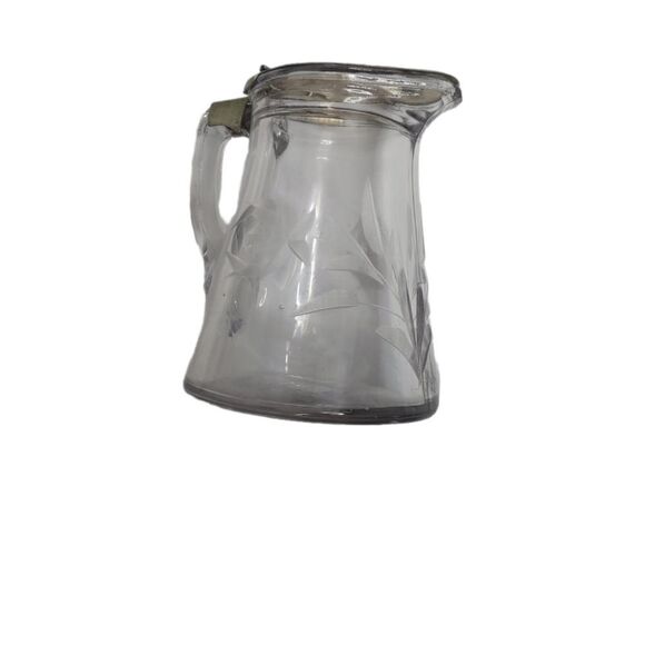 VINTAGE etched floral glass spring top syrup pitcher - Picture 2 of 11